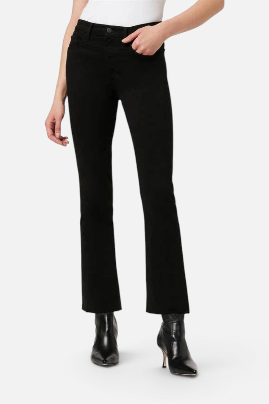 Joes Jeans Callie High Rise Cropped Bootcut Raw Hem Jean in Black – front view