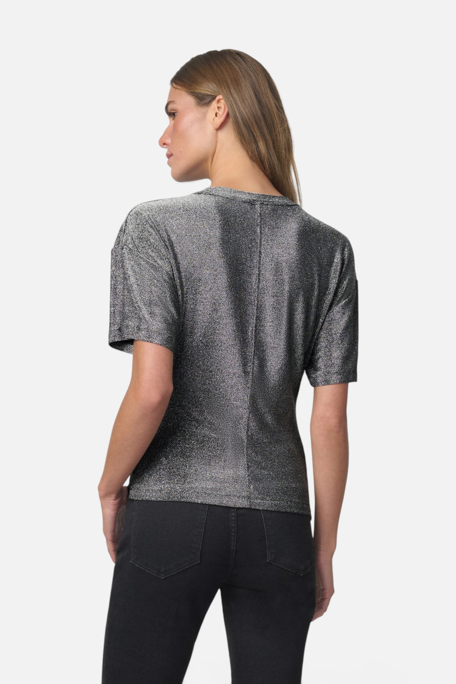 Joe's Jeans Cinch Waist Tee in Gunmetal Sparkle – back view