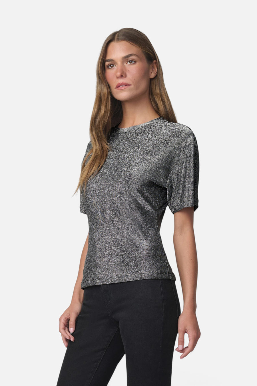 Joe's Jeans Cinch Waist Tee in Gunmetal Sparkle – side view
