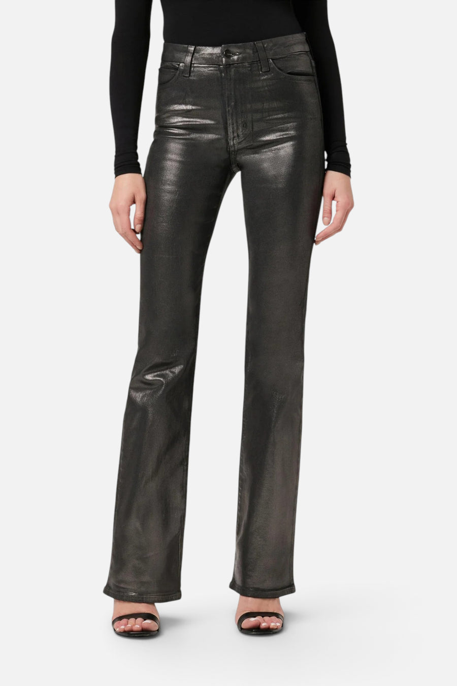 Joes Jeans Hi Honey High Rise Curvy Boot Cut Foil Pants in Gunmetal – front view