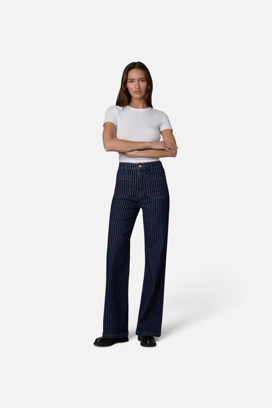 Joes Jeans Mia Patch Pocket High-Rise Wide Leg Jean in Indigo Stripe – back view
