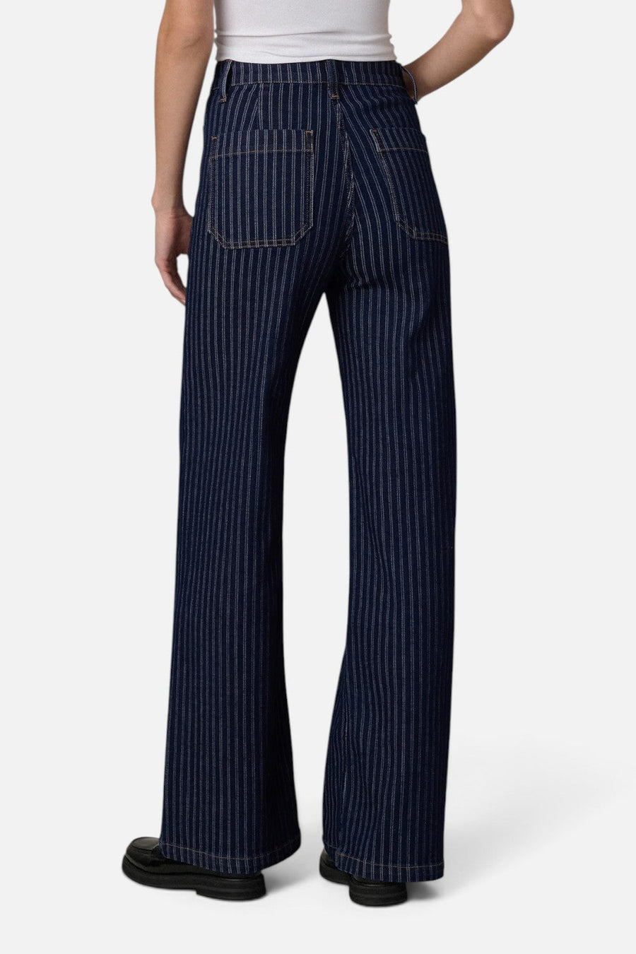 Joes Jeans Mia Patch Pocket High-Rise Wide Leg Jean in Indigo Stripe – detail