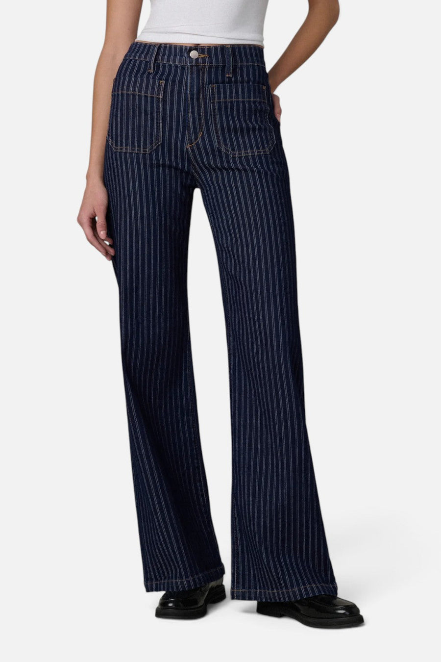 Joes Jeans Mia Patch Pocket High-Rise Wide Leg Jean in Indigo Stripe – front view