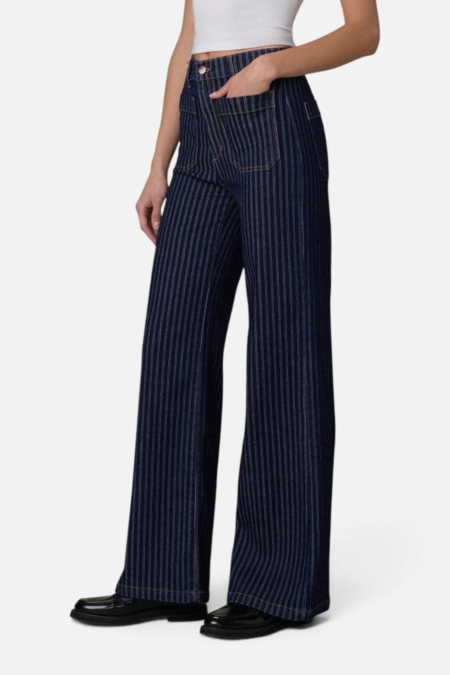 Joe's Jeans Mia Patch Pocket High-Rise Wide Leg Jean in Indigo Stripe – side view