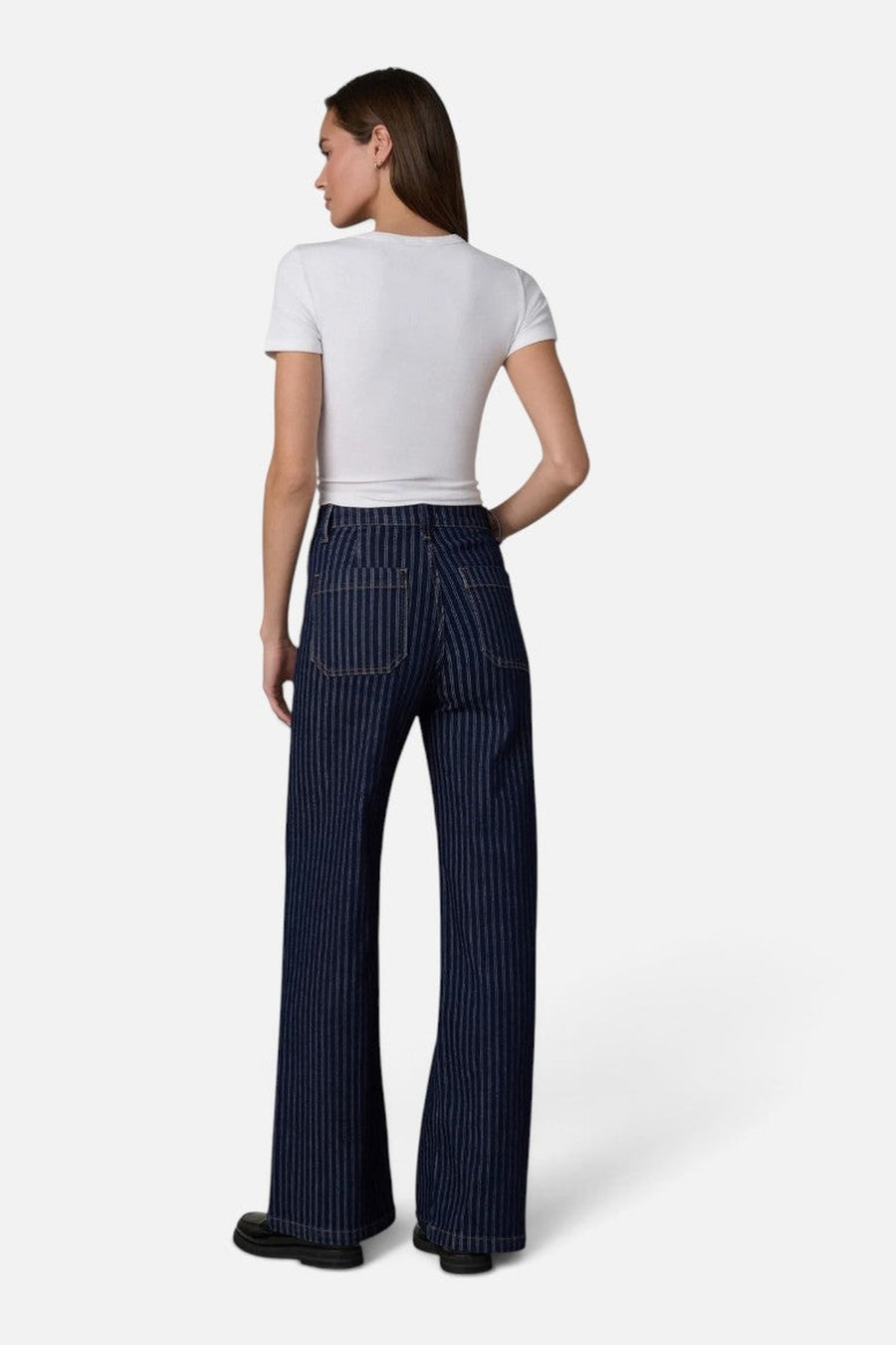 Joe's Jeans Mia Patch Pocket High-Rise Wide Leg Jean in Indigo Stripe – side view