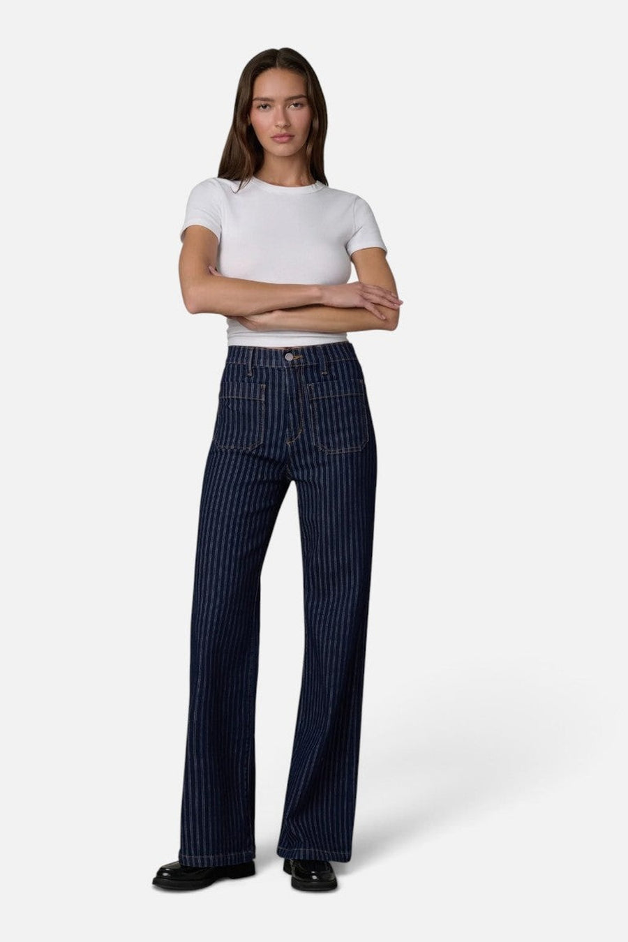 Joe's Jeans Mia Patch Pocket High-Rise Wide Leg Jean in Indigo Stripe – side view