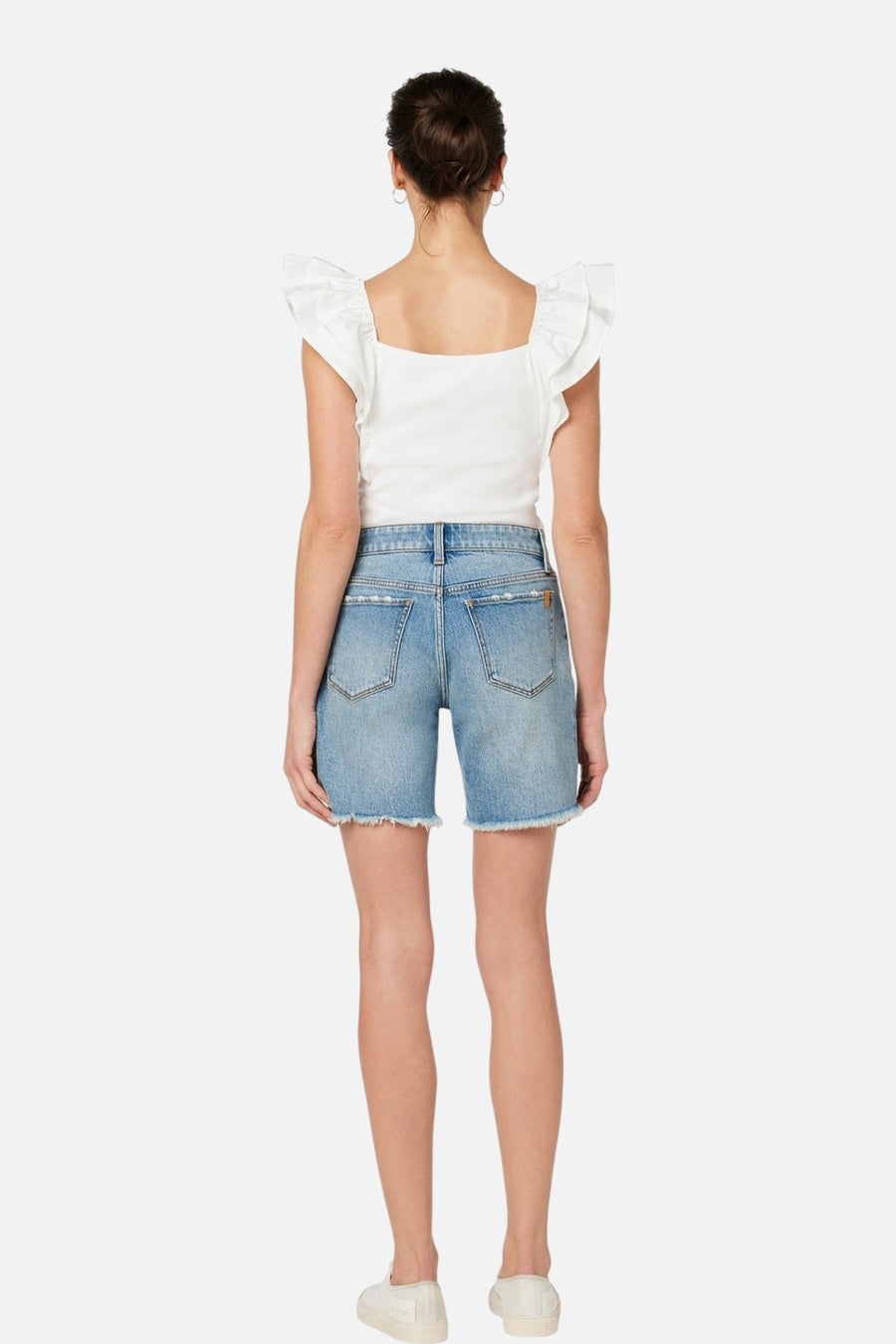 Joes Jeans The 7" Lara Bermuda Short Frayed Hem in So Proud – on model