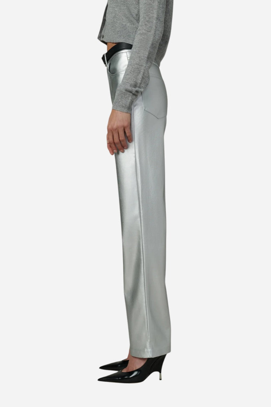 Joe's Jeans The Margot Vegan Leather in Plated Silver – back view
