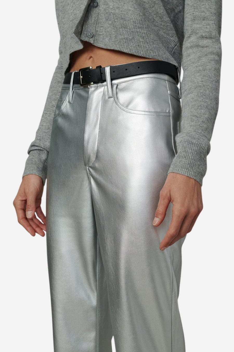 Joe's Jeans The Margot Vegan Leather in Plated Silver – detail