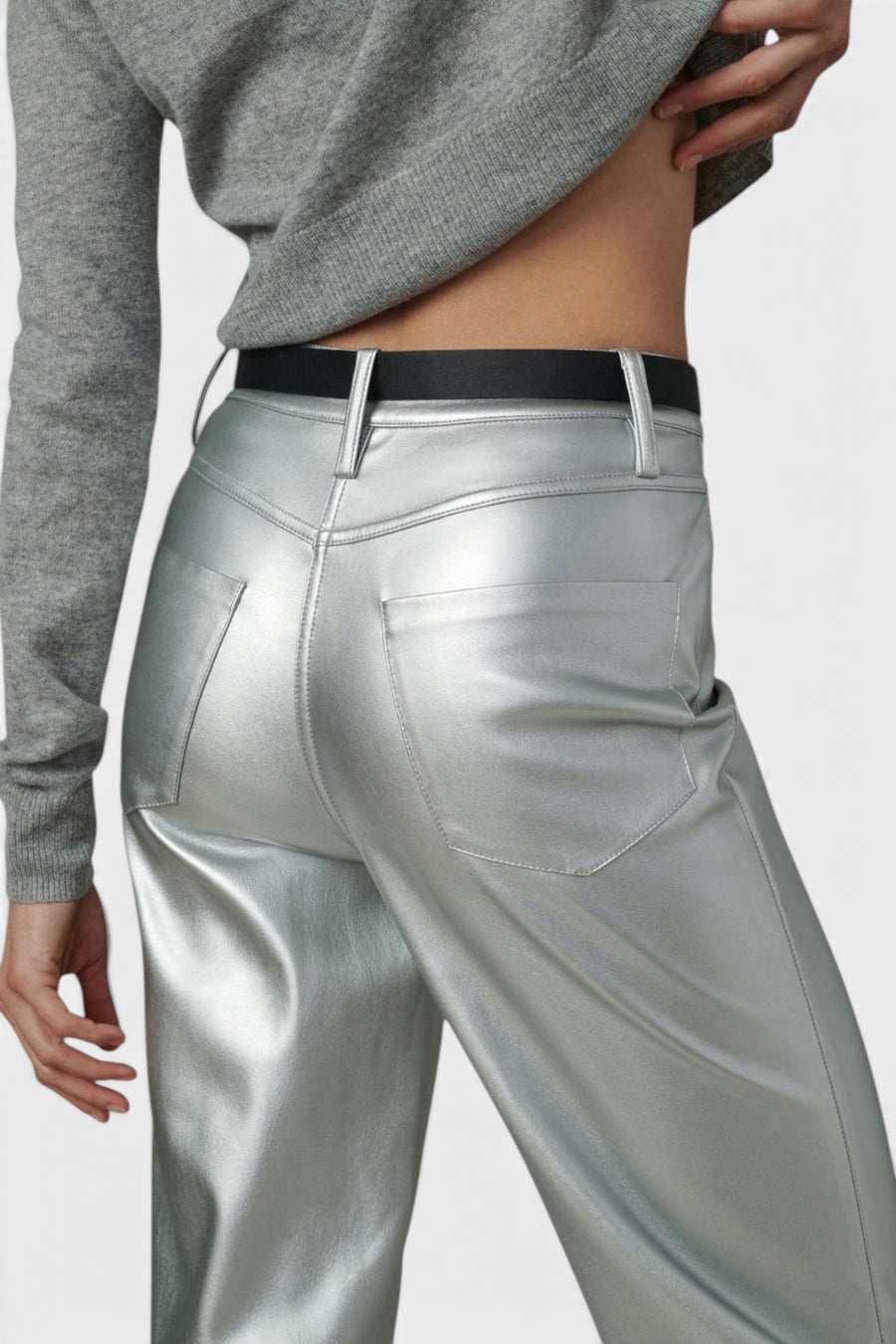 Joe's Jeans The Margot Vegan Leather in Plated Silver – flat lay