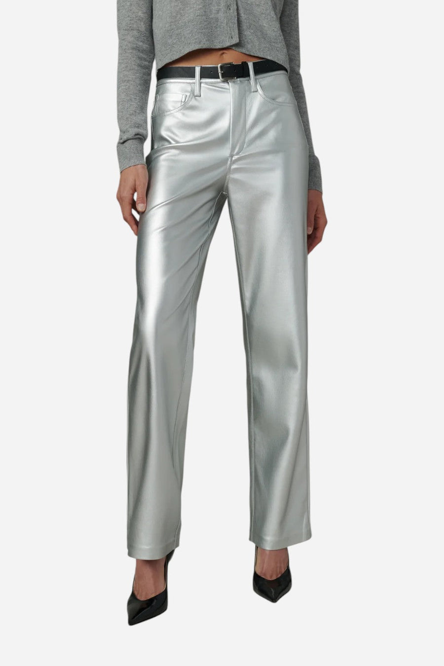 Joe's Jeans The Margot Vegan Leather in Plated Silver – front view