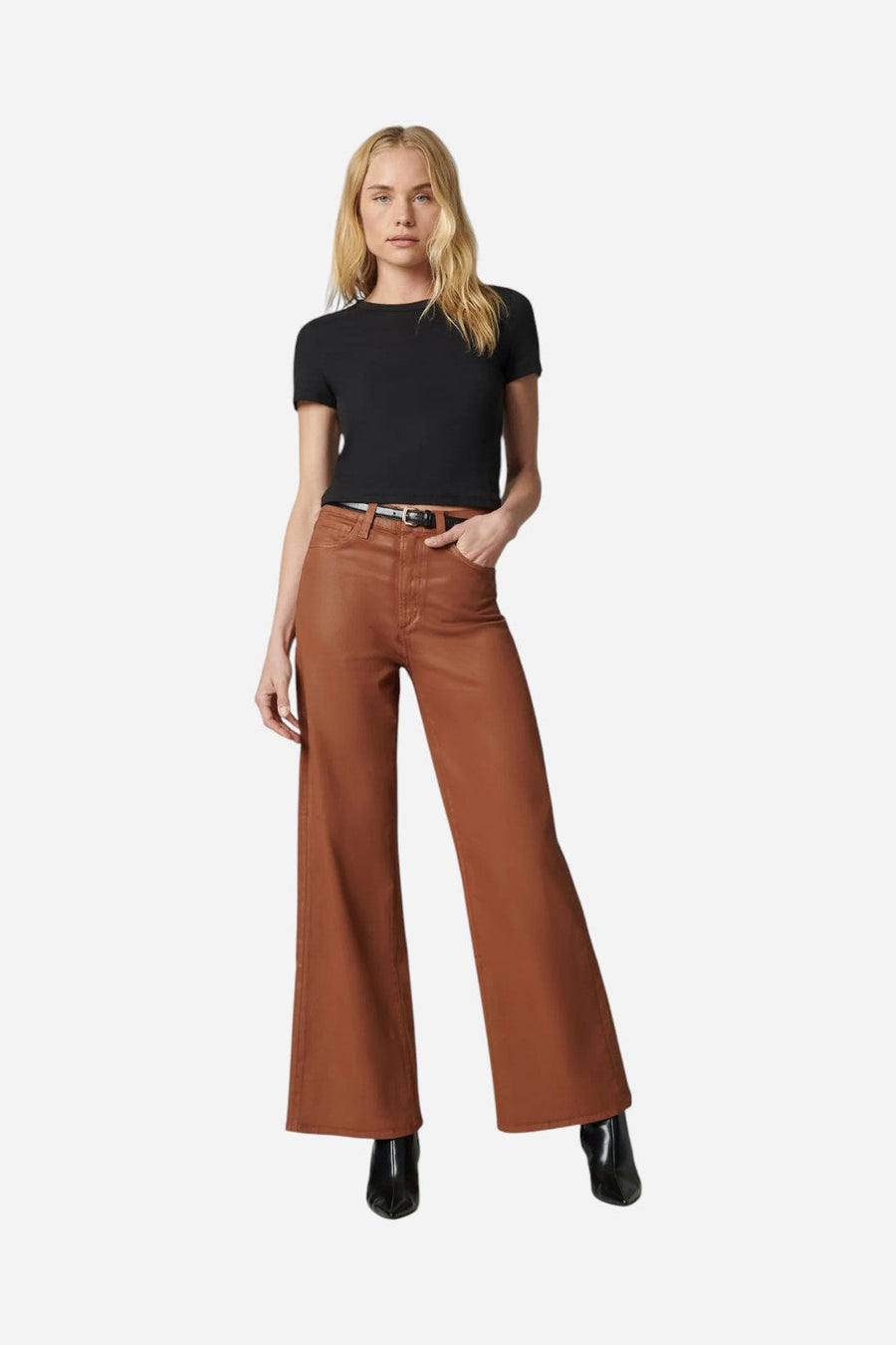 Joe's Jeans The Mia Petite Coated Wide Leg in Leather Brown – alternate