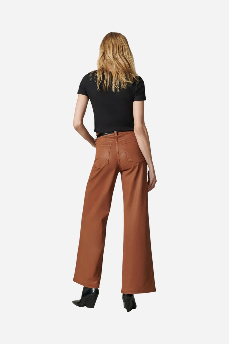 Joe's Jeans The Mia Petite Coated Wide Leg in Leather Brown – alternate