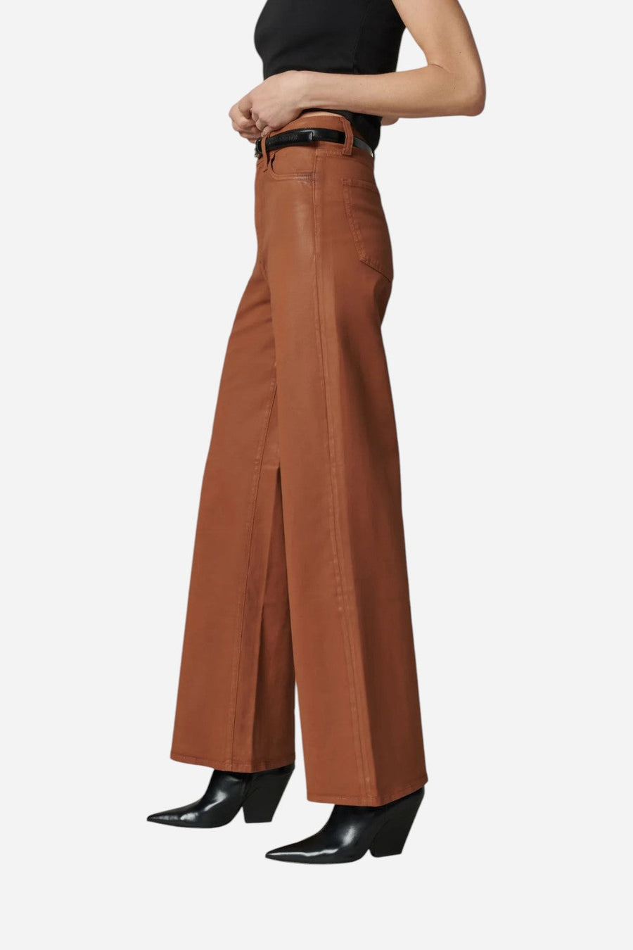 Joe's Jeans The Mia Petite Coated Wide Leg in Leather Brown – back view