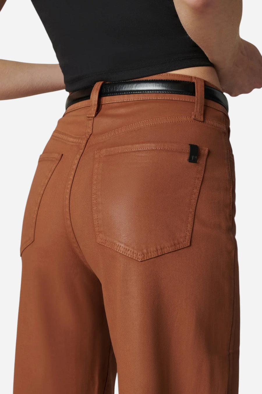 Joe's Jeans The Mia Petite Coated Wide Leg in Leather Brown – flat lay