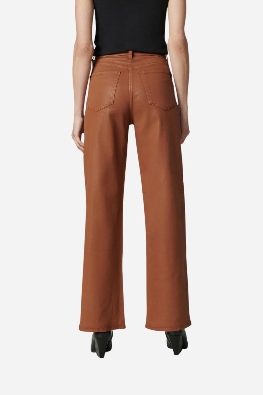 Joe's Jeans The Mia Petite Coated Wide Leg in Leather Brown – side view