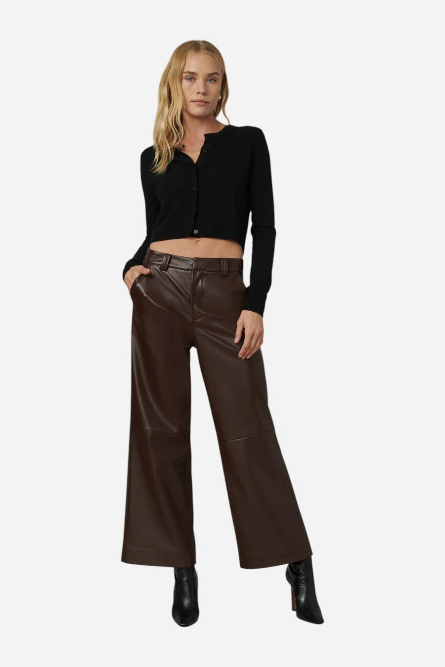 Joe's Jeans The Mia Vegan Leather Trouser in Coffee Bean – side view