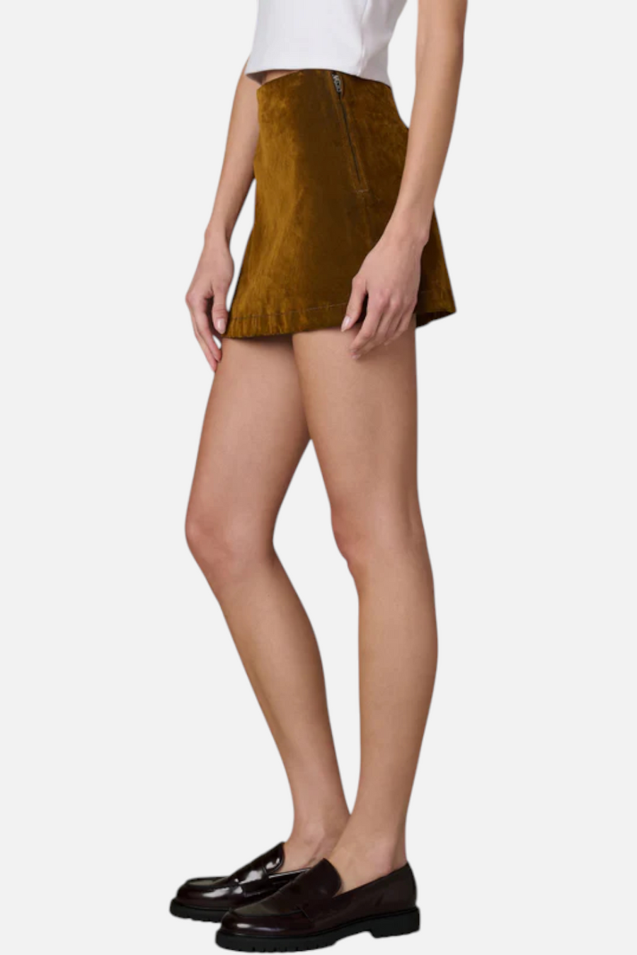Joes Jeans The Mini Skirt in Flocked Bronze – side view