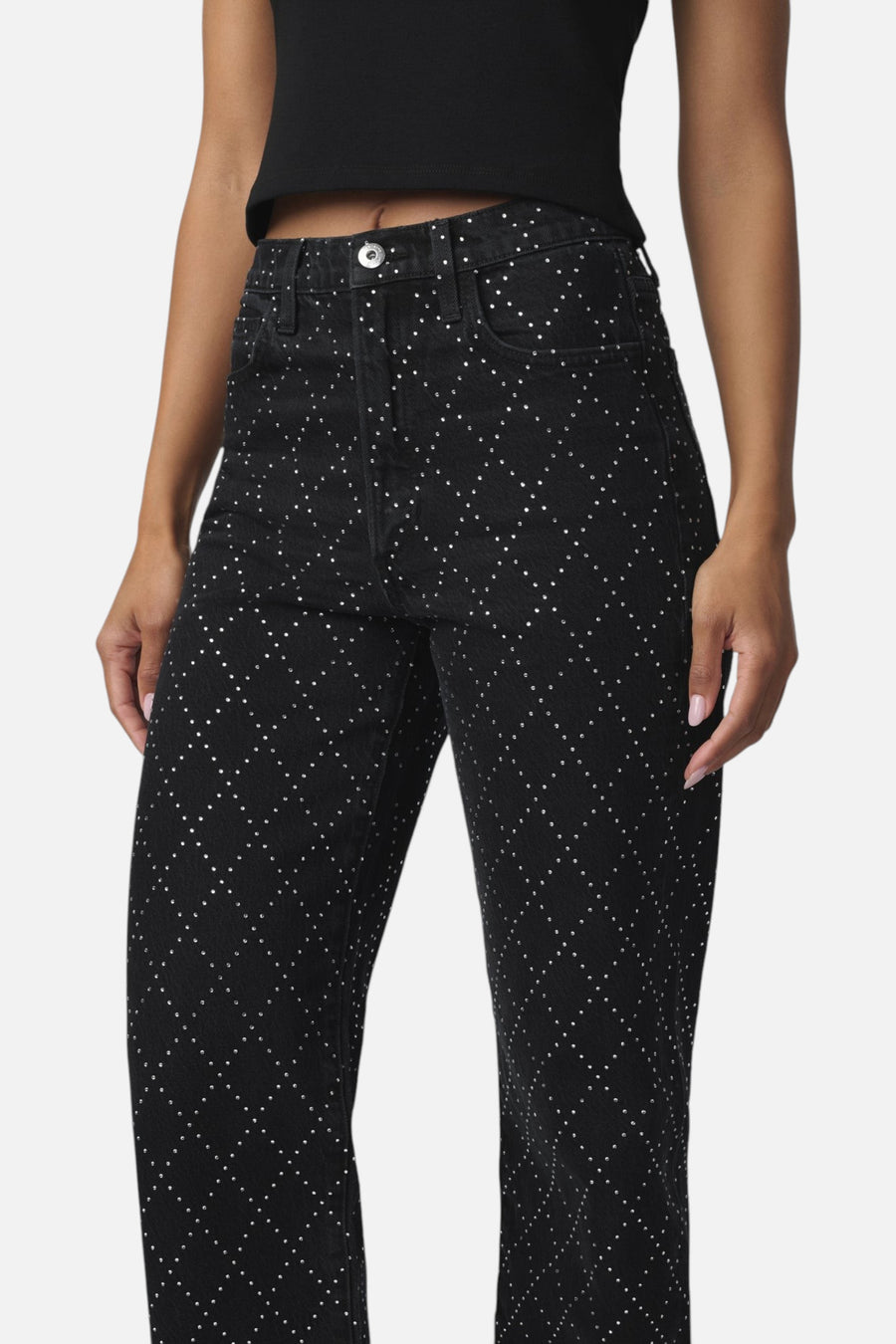 Joe's Jeans Women's Margot Embellished High Rise Straight Jeans in Diamond Night – detail