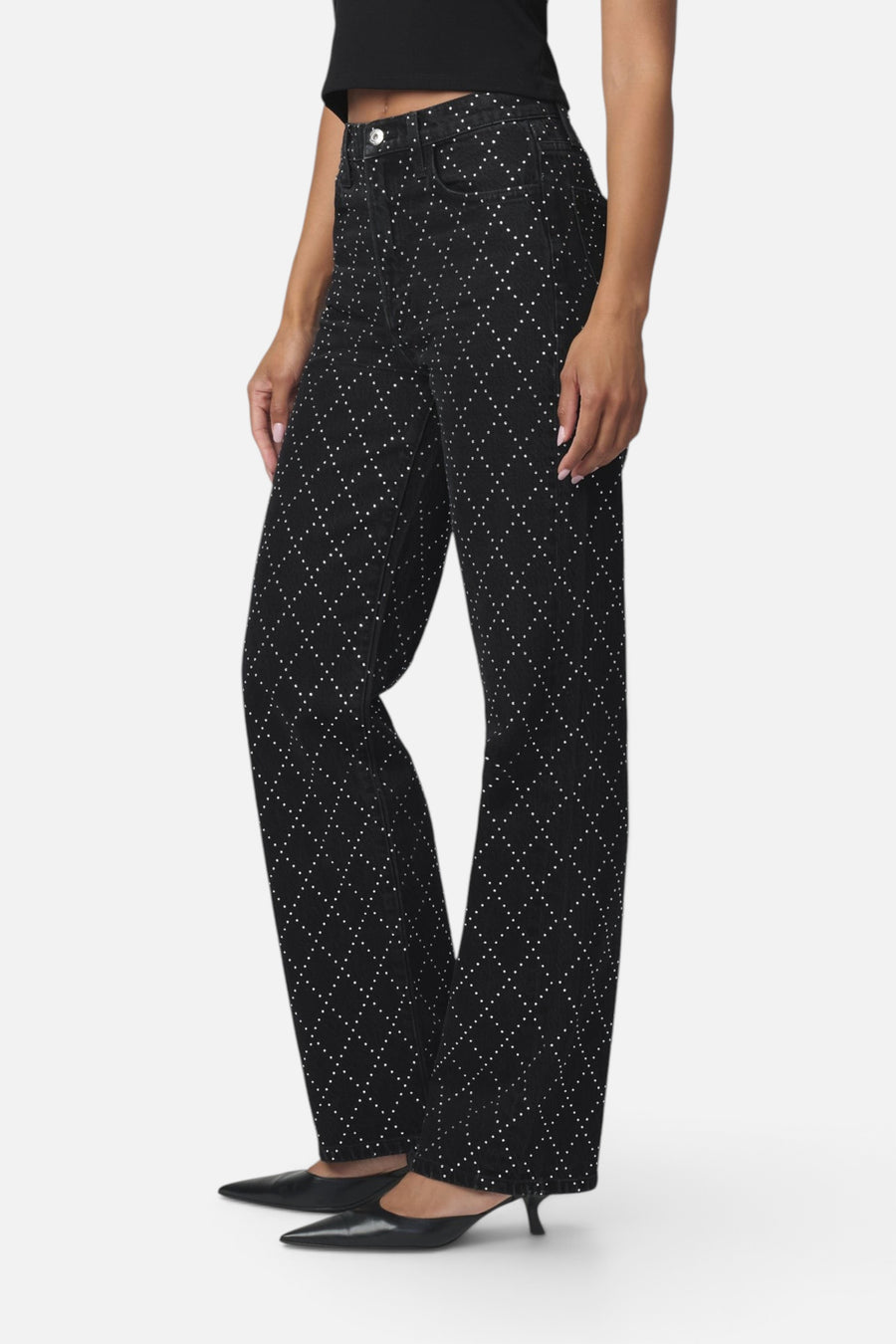 Joe's Jeans Women's Margot Embellished High Rise Straight Jeans in Diamond Night – side view