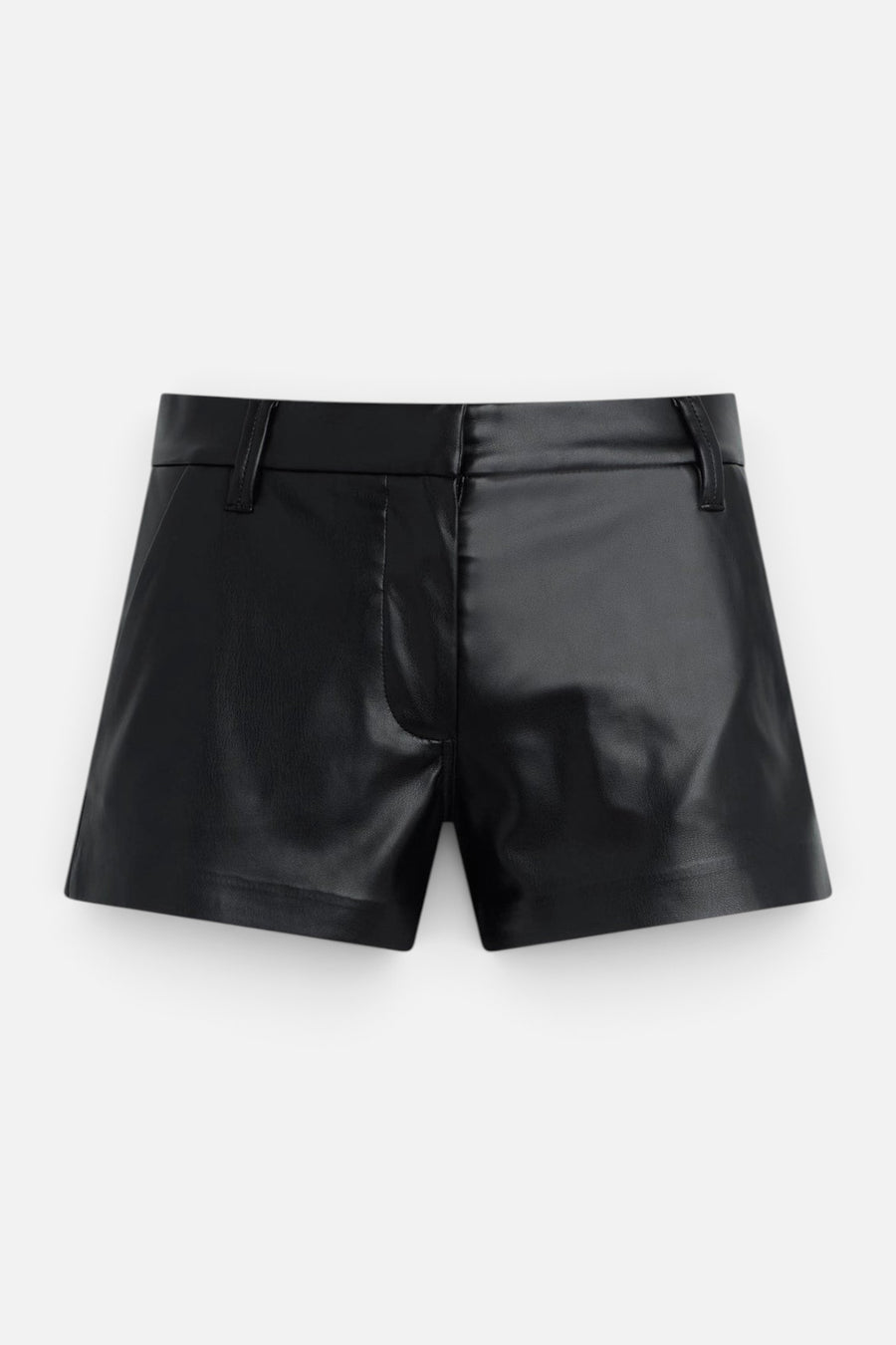 Joe's Jeans Women's Vegan Leather Mini Trouser Short in Black – flat lay