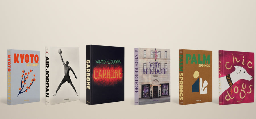 Assouline Kyoto Serenity, Air Jordan, Carbone, Very Bergdorf, Palm Springs and Chic Dogs standing in a row