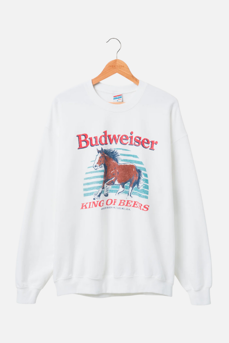 Junk Food Budweiser Clydesdale Crewneck in White – front view