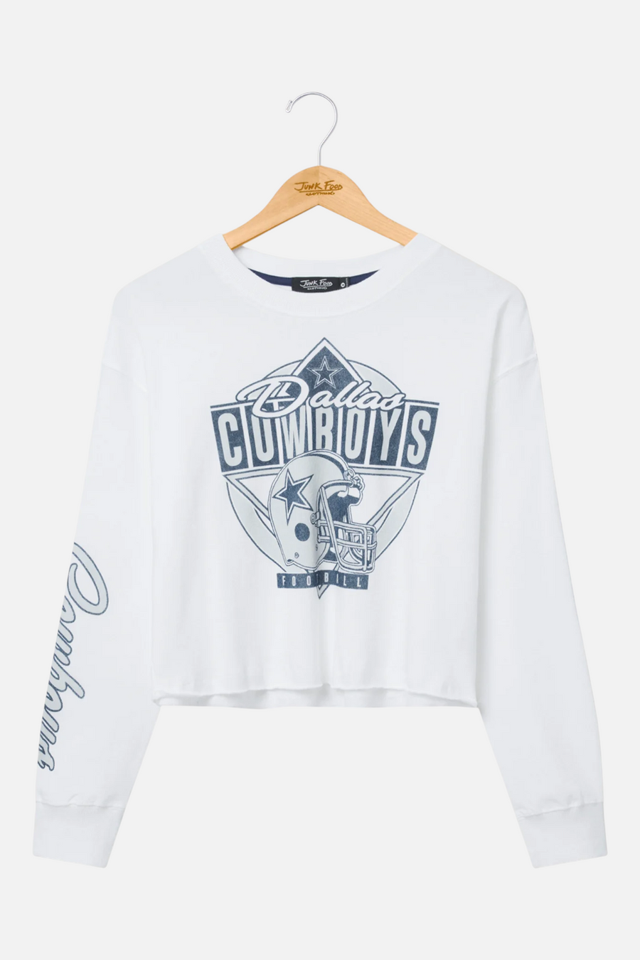 Junk Food Cowboys Helmet Crop Long Sleeve in Vintage White – front view