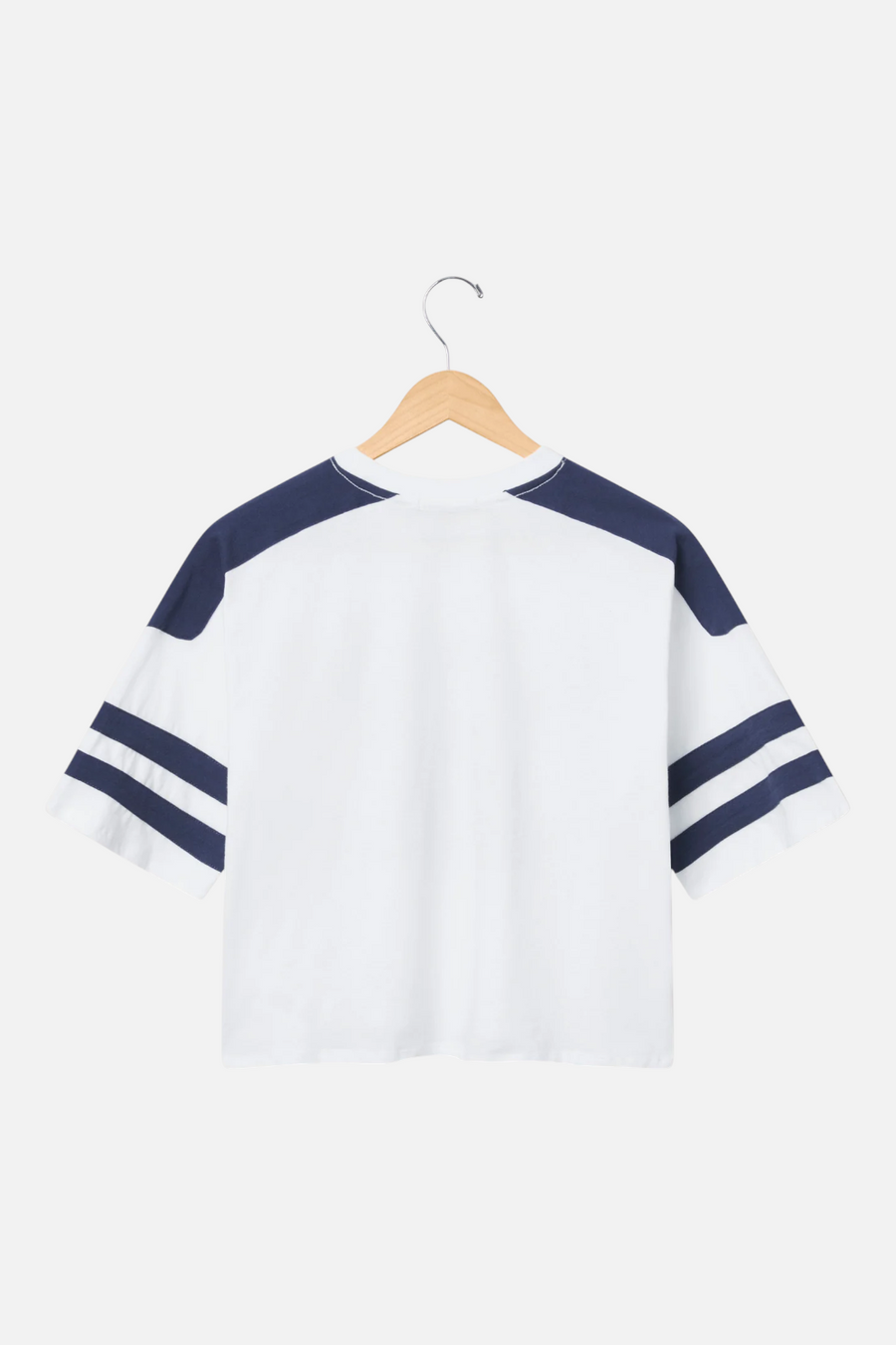 Junk Food Cowboys Striped Crop Tee in Vintage White & Navy – back view