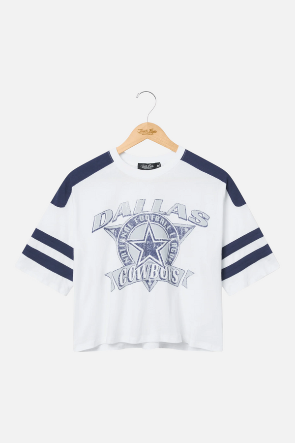 Junk Food Cowboys Striped Crop Tee in Vintage White & Navy