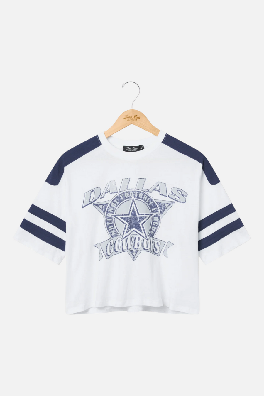 Junk Food Cowboys Striped Crop Tee in Vintage White & Navy – front view