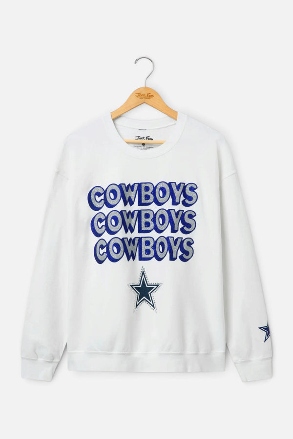 Junk Food Dallas Cowboys Repeat Bling Crew Fleece in White