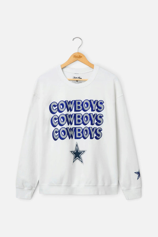 Junk Food Dallas Cowboys Repeat Bling Crew Fleece in White