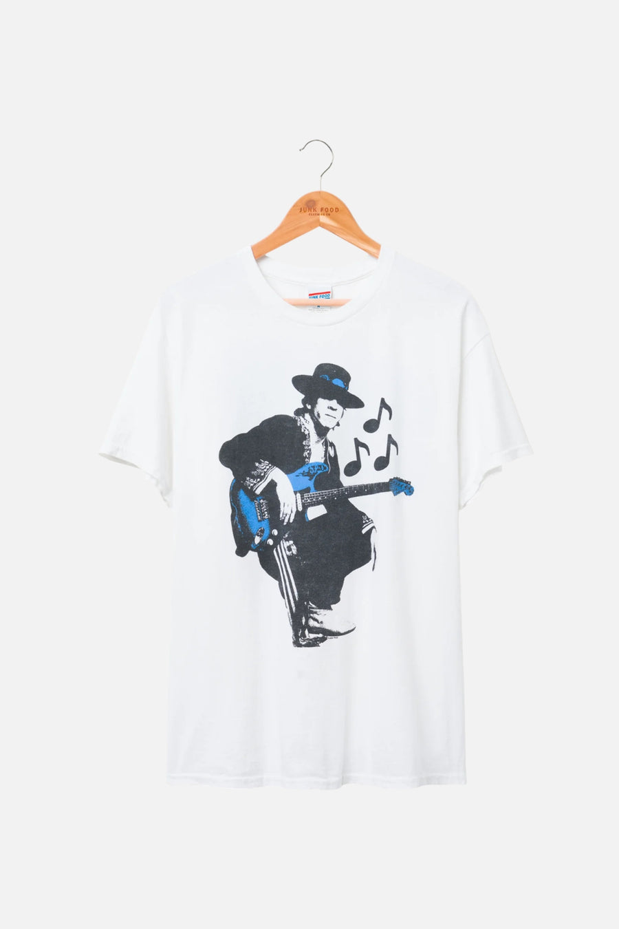 Junk Food Stevie Ray Vaughan Guitar Flee Market Tee in White – front view