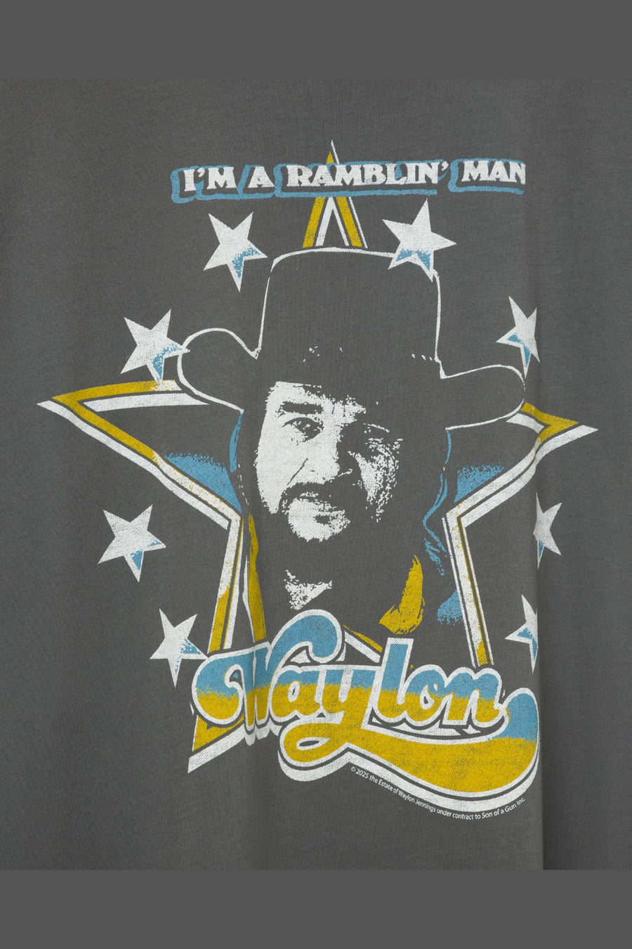 Junk Food Waylon Jennings I'm a Ramblin' Man Oversized Tee in Vintage Black – side view