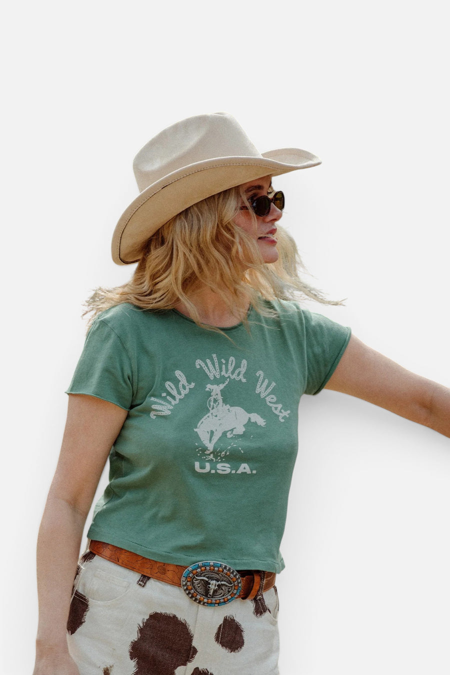 Junk Food Wild Wild West Vintage Baby Tee in Peridot – detail