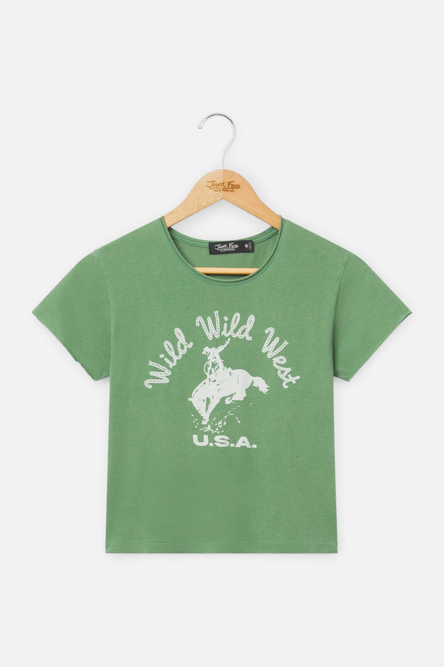 Junk Food Wild Wild West Vintage Baby Tee in Peridot – front view