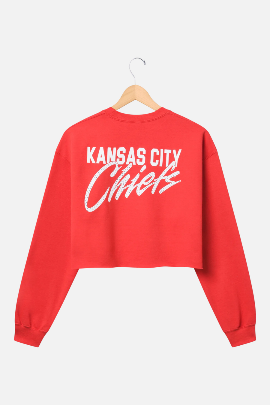 Junk Food Women's Chiefs Bling Crop Fleece in Red – back view