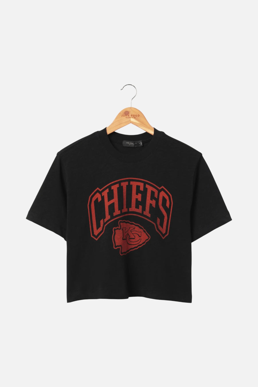 Junk Food Women's Chiefs Blitz Mock Neck Crop Tee in Black – side view