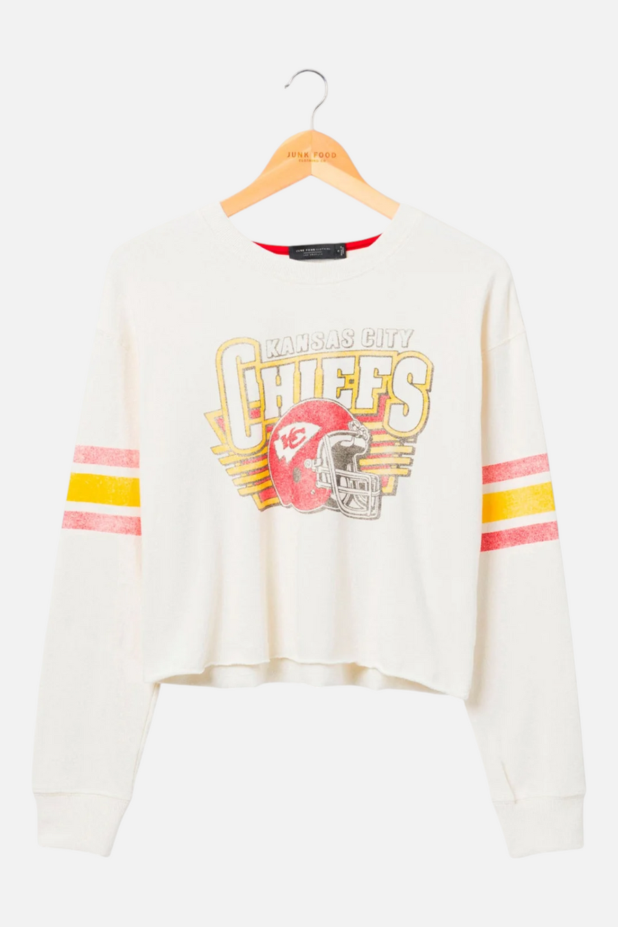 Junk Food Women's Chiefs Kickoff Crop Crew in White – front view
