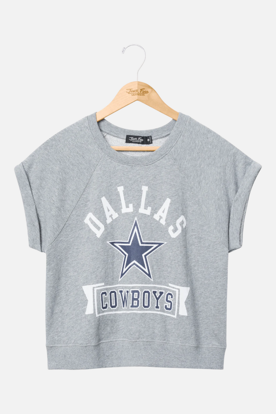 Junk Food Women's Cowboys Raglan Fleece Tank in Heather Grey – front view