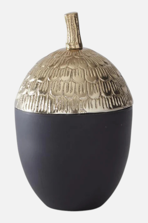 K&K Interiors Black Acorn With Gold Lid Candle