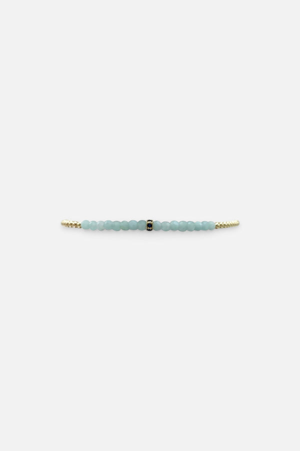 Karen Lazar 2mm Yellow Gold Filled Bracelet With Icy Amazonite And Sapphire Rondelle Size 6.5