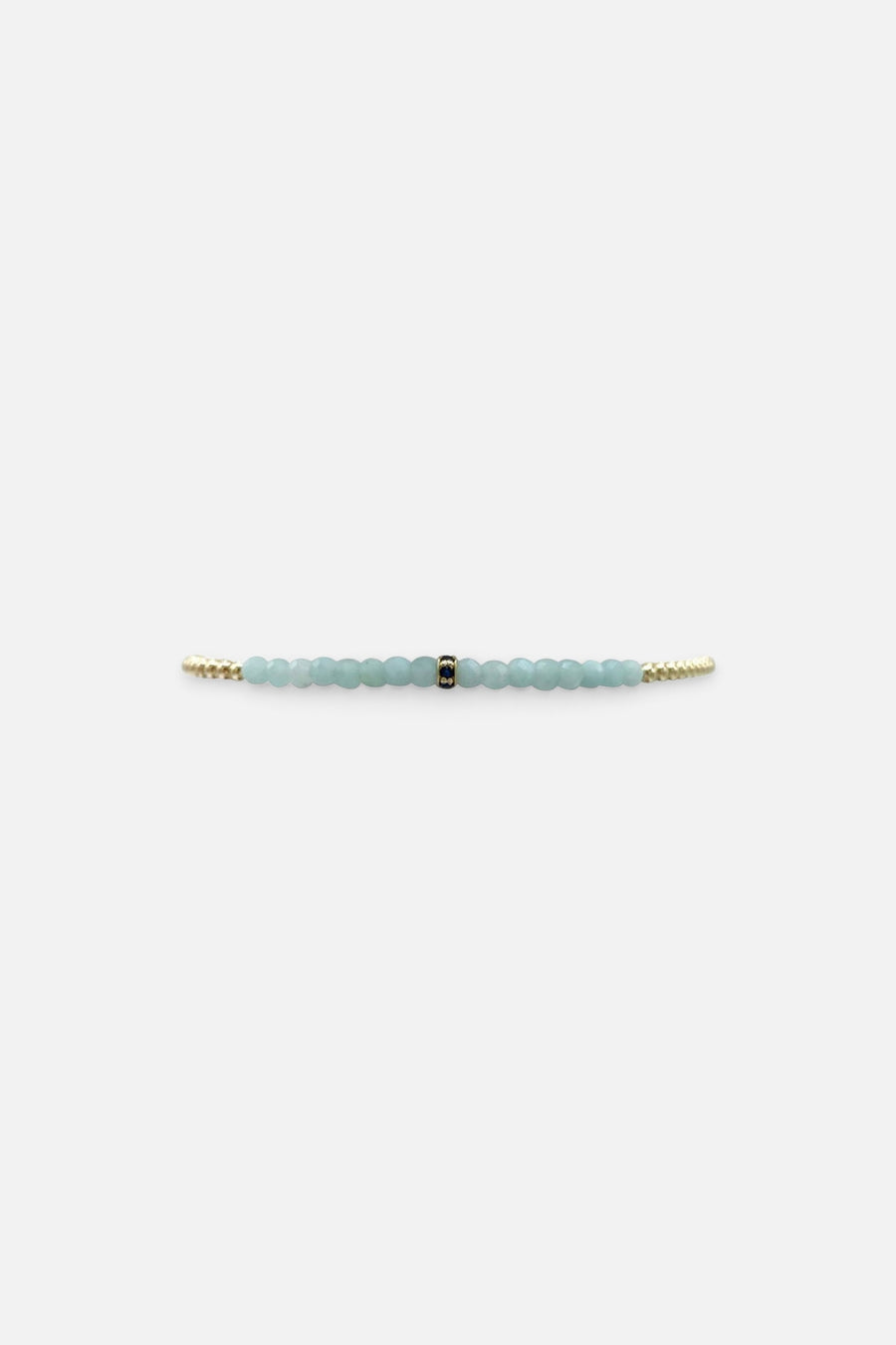 Karen Lazar 2mm Yellow Gold Filled Bracelet With Icy Amazonite And Sapphire Rondelle Size 6.5 – front view