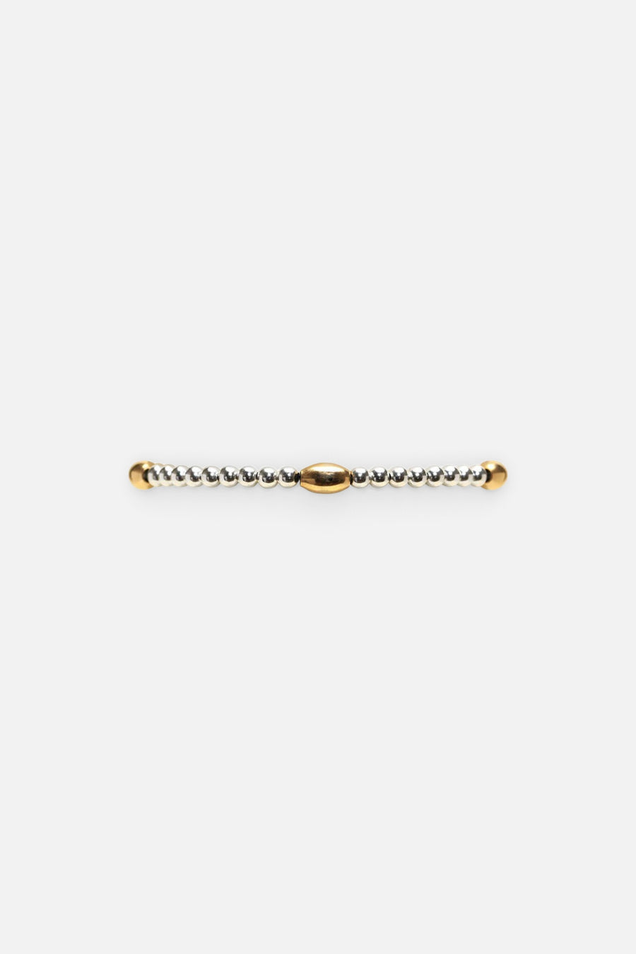 Karen Lazar 3mm Sterling Silver Filled Bracelet With Yellow Gold Orzo Pattern – front view