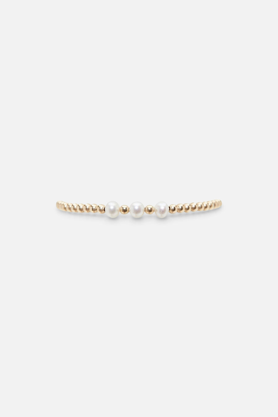 Karen Lazar 3mm Yellow Gold Filled Bracelet With 3 White Pearl Pattern Size 6.5 – front view