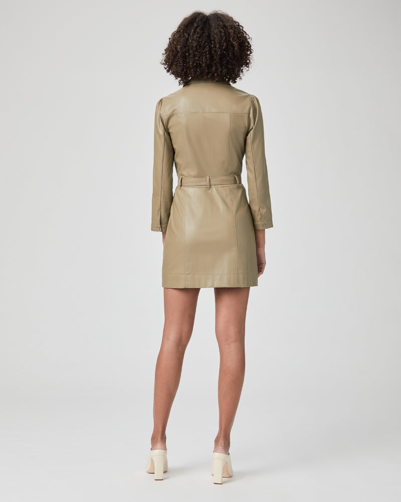 Karmine Vegan Leather Dress in Brushed Olive – detail