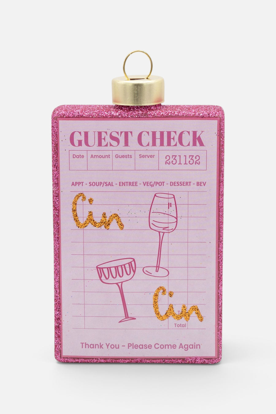 Kat + Annie Cin Cin Guest Check Ornament – front view