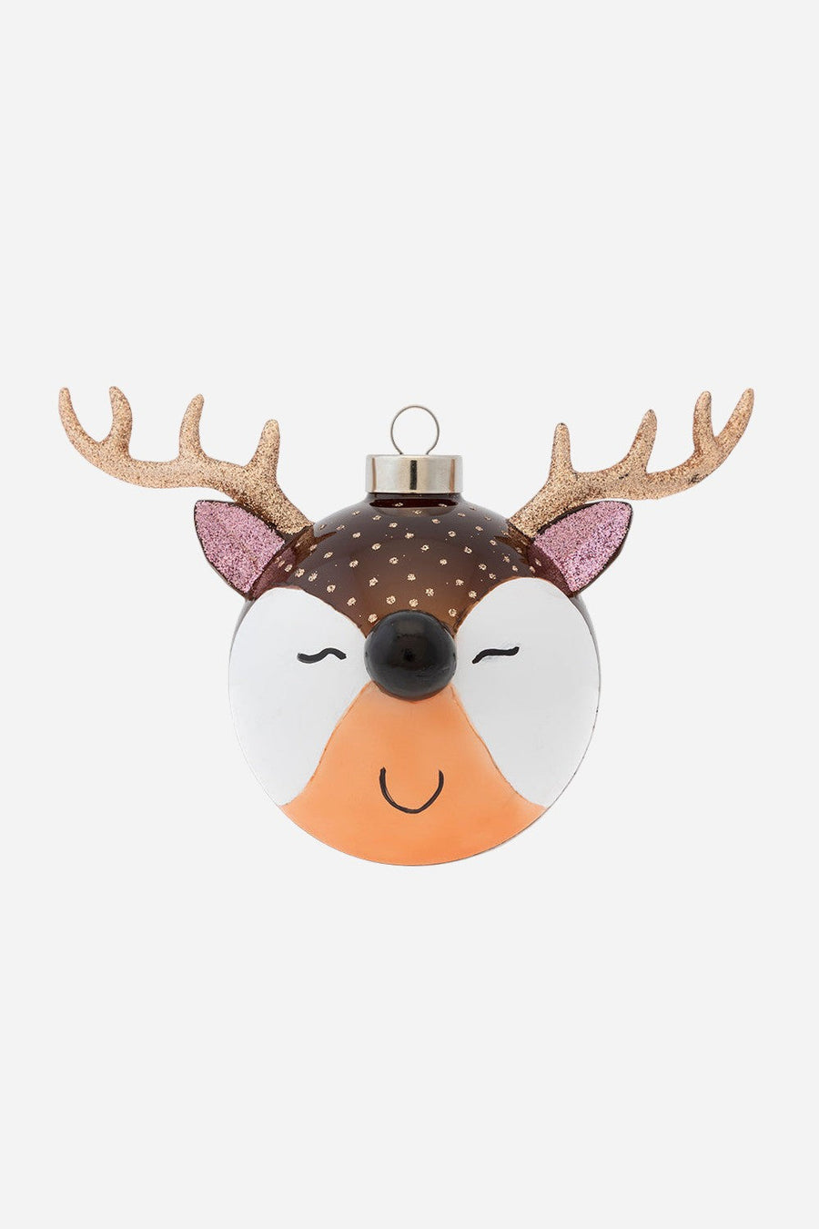 Kat + Annie Happy Reindeer Round Ornament – front view