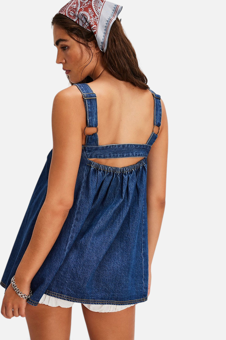 Katie Denim Tunic in Deep Wash – back view